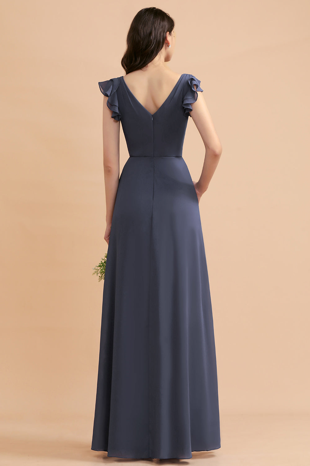 Affordable V-Neck Chiffon Ruffles Bridesmaid Dresses with Pockets On Sale - Fashionpara