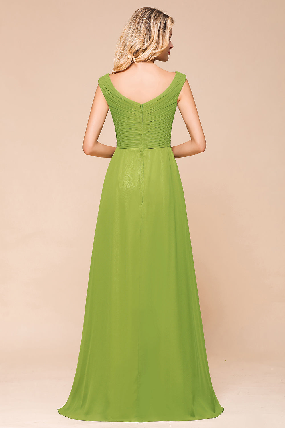 Affordable V-Neck Sleeveless Green Chiffon Bridesmaid Dresses - Fashionpara