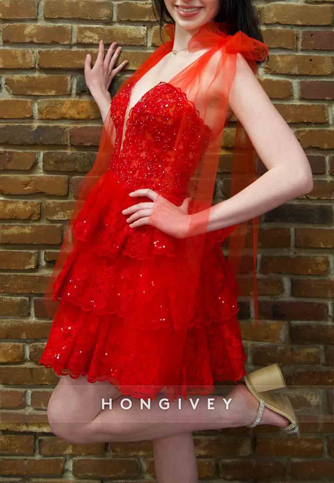 Red Bowknot Pleated Sleeveless A-Line Beading Ruched Short Homecoming Dresses