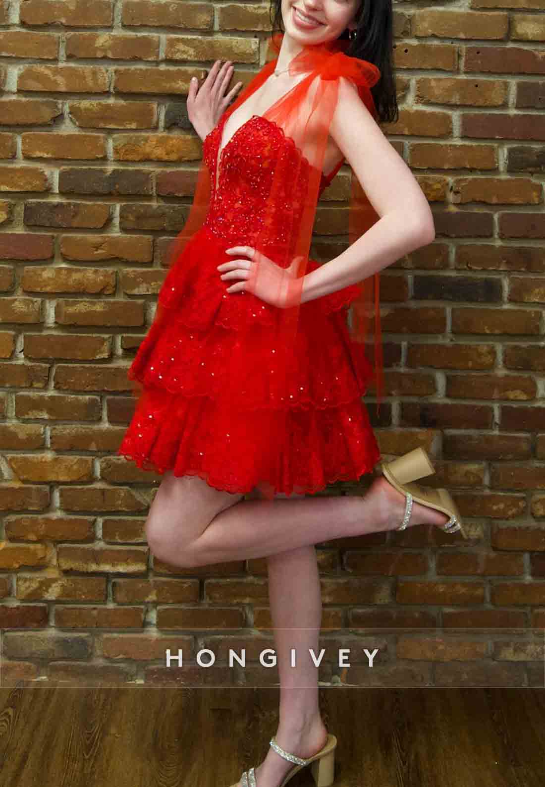 Red Bowknot Pleated Sleeveless A-Line Beading Ruched Short Homecoming Dresses