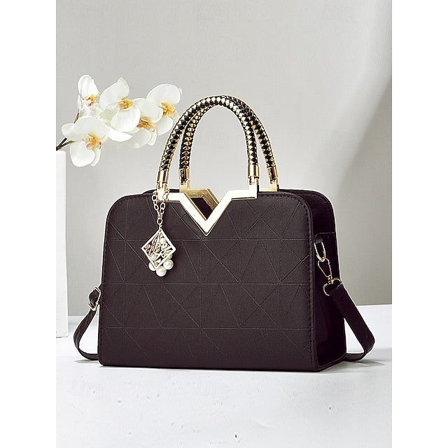 Handbag Faux with Elegant Pendant Pearl Leather