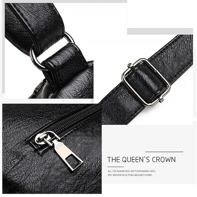 Shoulder Bag Leather Black Faux Multi-Pocket