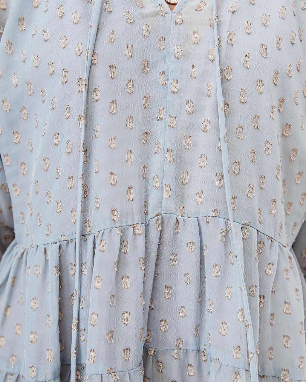 Split Neck Long Sleeve Tiered Mini Dress