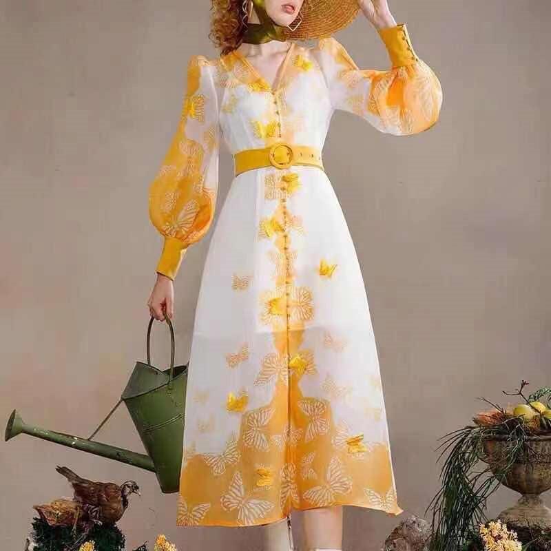 Floral Print Long Sleeve Belted Tiered Maxi Dress