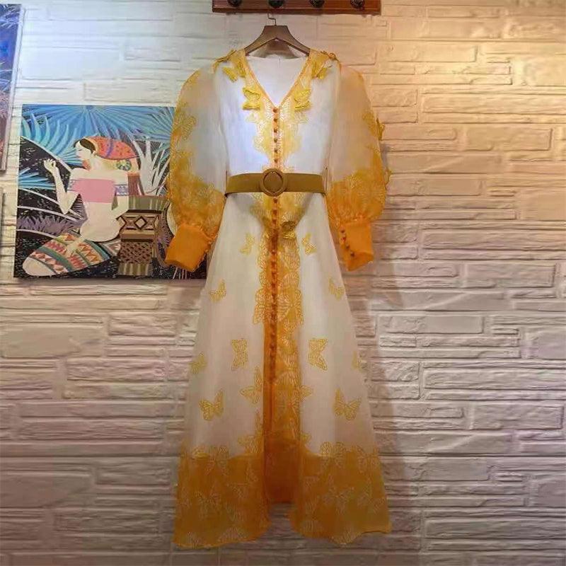 Floral Print Long Sleeve Belted Tiered Maxi Dress