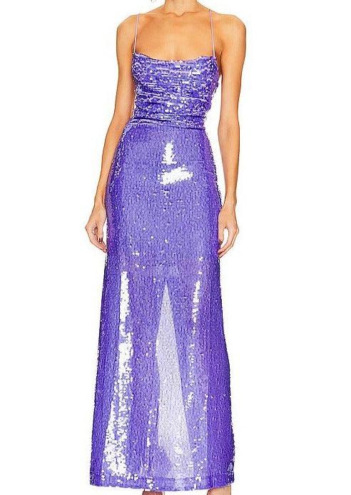 KittenAlarm - Althea Sleeveless Drape Neck Backless with Lace Up Maxi Dress