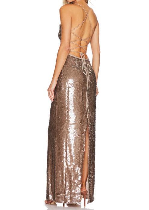KittenAlarm - Althea Sleeveless Drape Neck Backless with Lace Up Maxi Dress