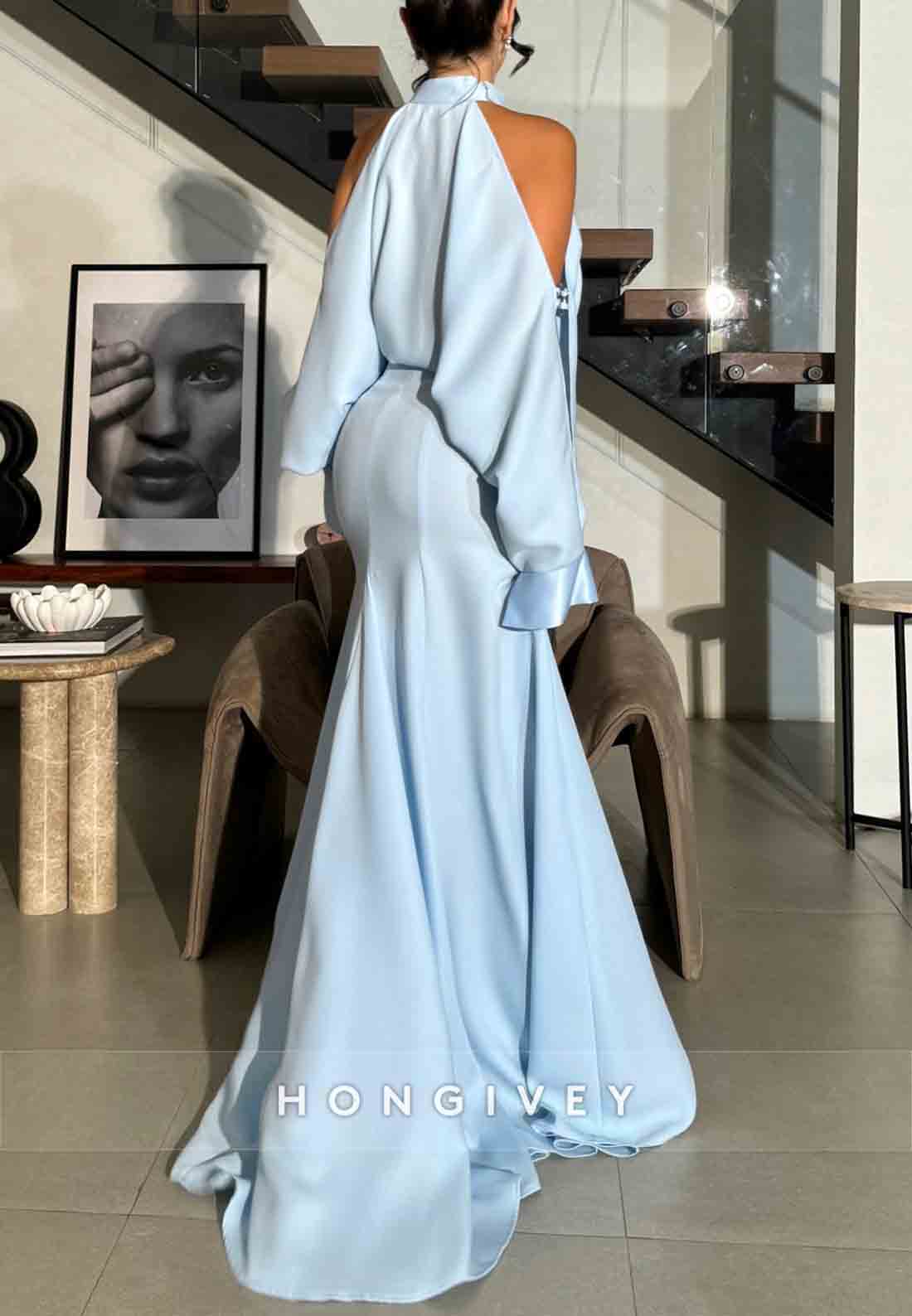 Off-Shoulder Floor-Length Guest of Wedding Chiffon Halter Pleated Evening Gowns