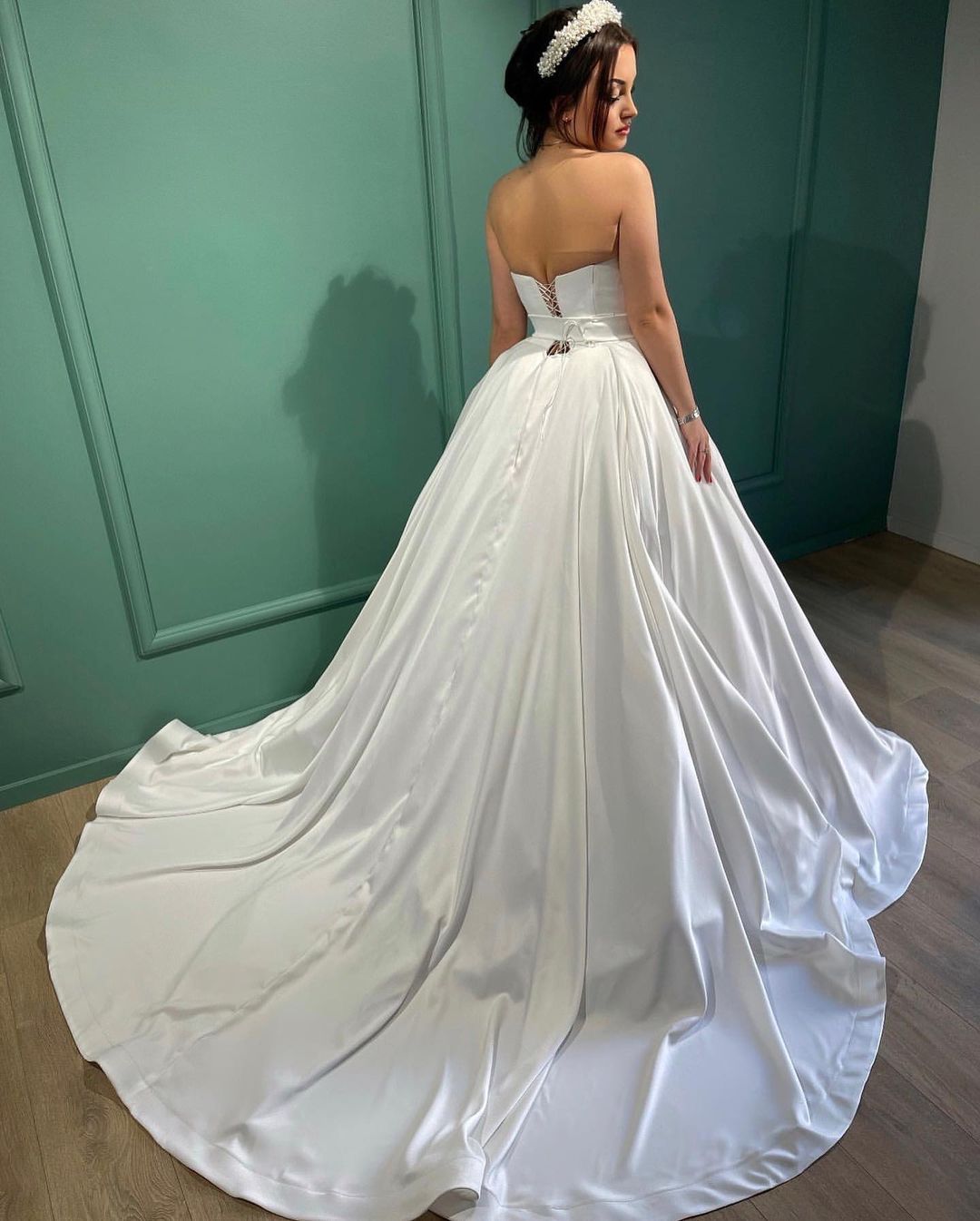 Amazing Ivory A-line Strapless Pearl-Embellished Wedding Dress - Fashionpara