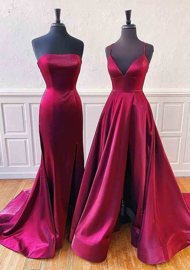 Amazing Satin Trumpet/Mermaid Sleeveless Split A-Line Prom Dress/Evening Dress with Sweep Train - Fashionpara