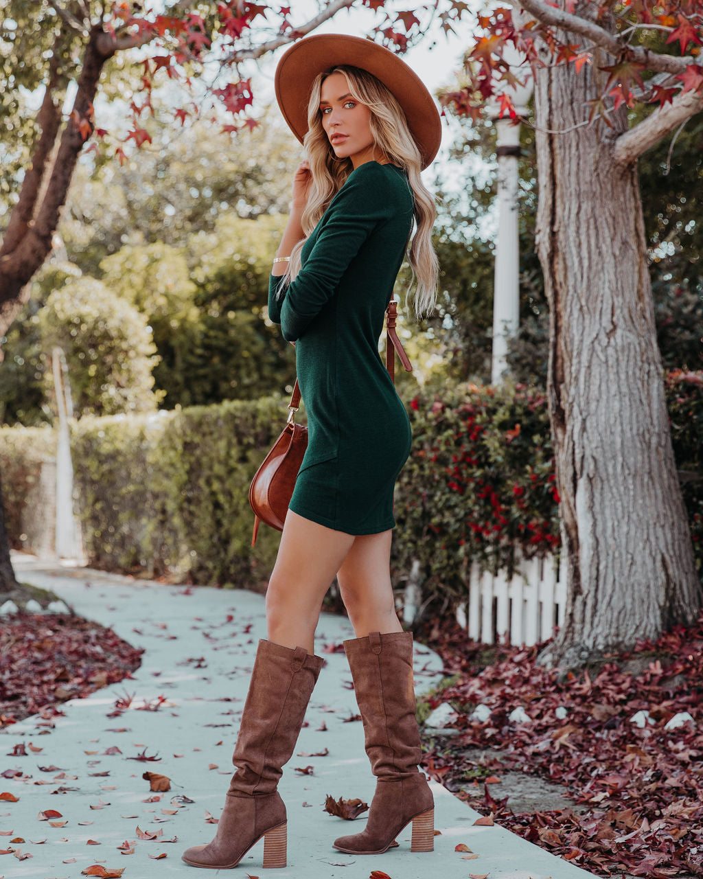 Ribbed Round Neck Long Sleeve Bodycon Mini Dress