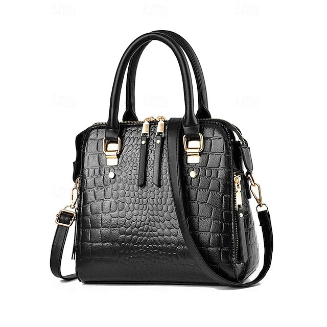 Crocodile Handbag with Leather Faux Tassel Pattern