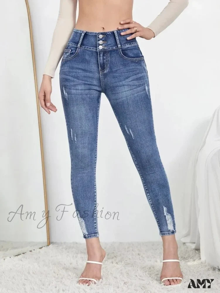 Amy Fashion - Autumn Stretch Ripped Fashion Casual Skinny Slim Denim Pencil Jean