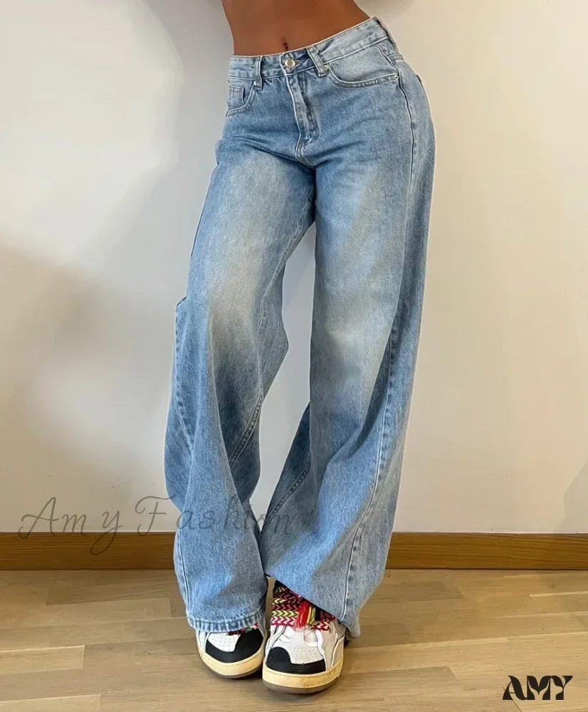 Amy Fashion - Baggy Straight Autumn Y2k Korean Fashion Streetwear High Waist Casual Denim Fashionable Jean