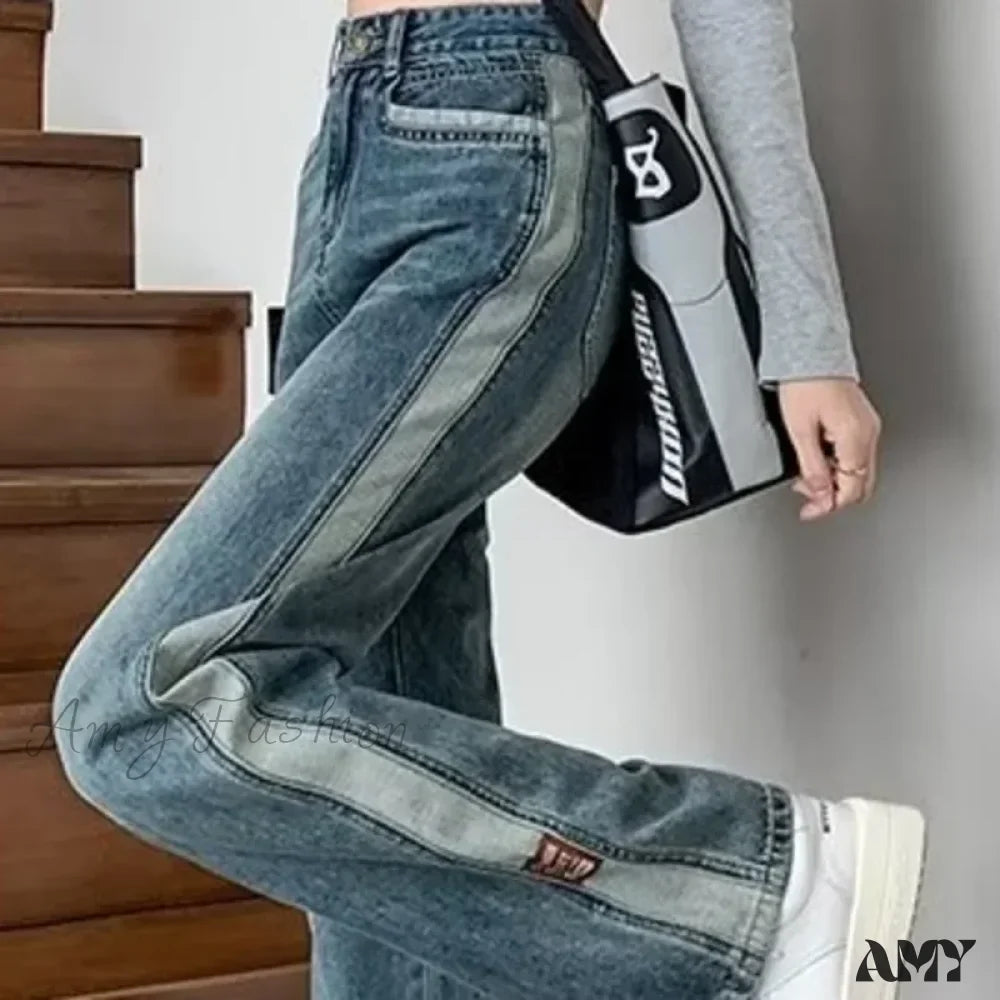 Amy Fashion - INS Zipper Versatile Japanese Washable New Style Spring And Autumn Natural Waist Wide Leg Fashion Jean