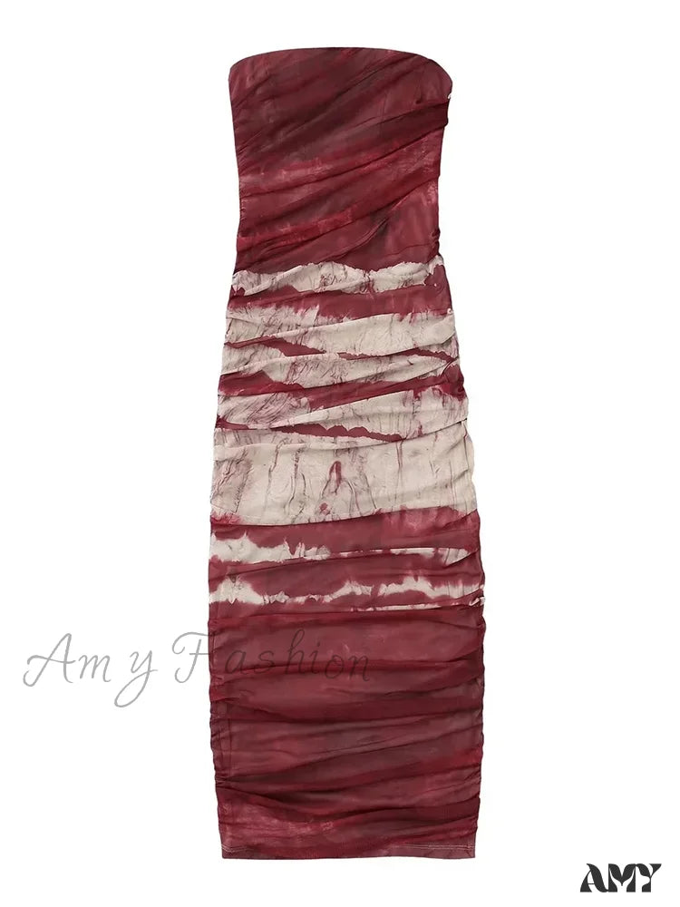 Tie-Dye Print Strapless Ruched Bodycon Maxi Dress 5