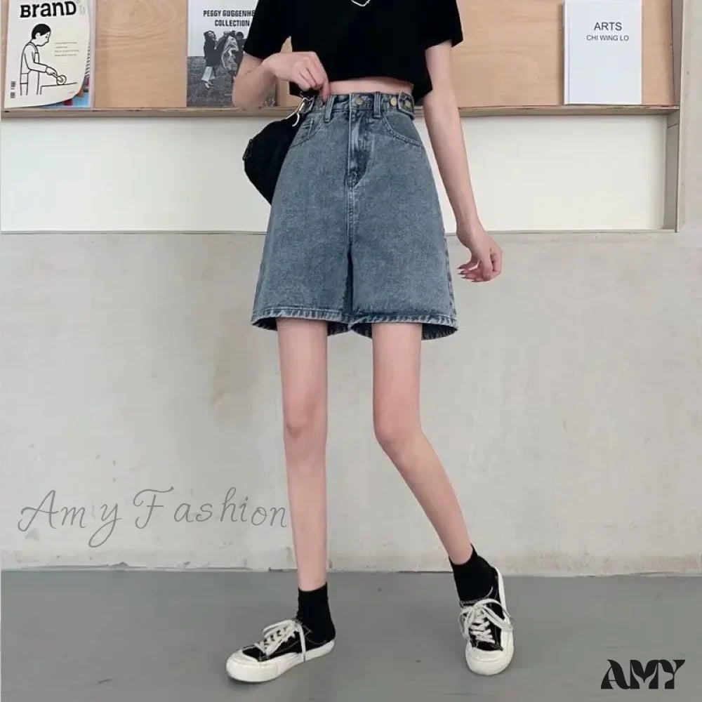Amy Fashion - Streetwear Summer Half High-Waisted Belted Loose Female Short Fashion Jean