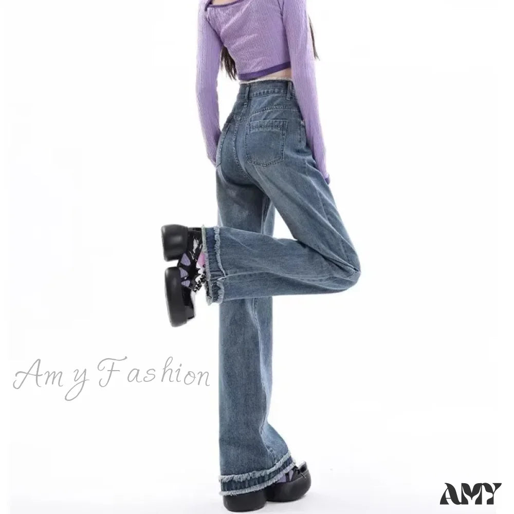 Amy Fashion - Summer Light Straight Artistic Washable Lazy Buttons Versatile New Women's Jean