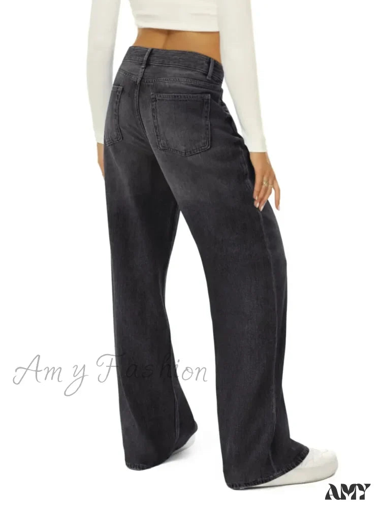 Amy Fashion - Vintage High Waist Wide Leg Blue Baggy Streetwear Harajuku Straight Fashionable Casual Elegant Stylish Jean