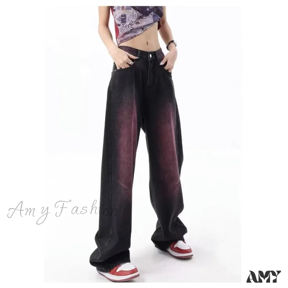 Amy Fashion - Washed Youth Fashion Literary Trend Loose High Street Harajuku Fashion Jean