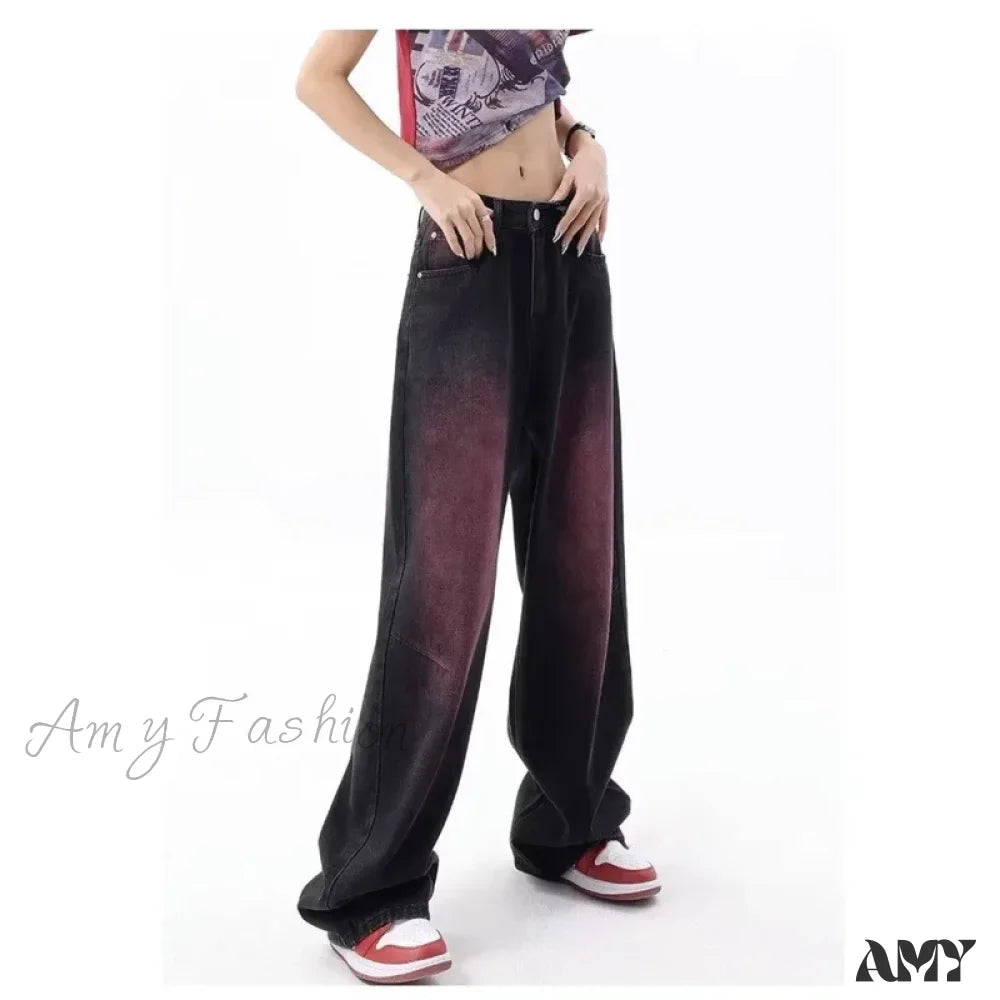 Amy Fashion - Washed Youth Fashion Literary Trend Loose High Street Harajuku Fashion Jean