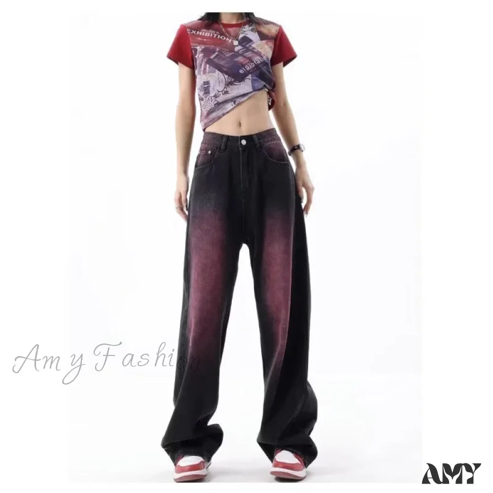 Amy Fashion - Washed Youth Fashion Literary Trend Loose High Street Harajuku Fashion Jean
