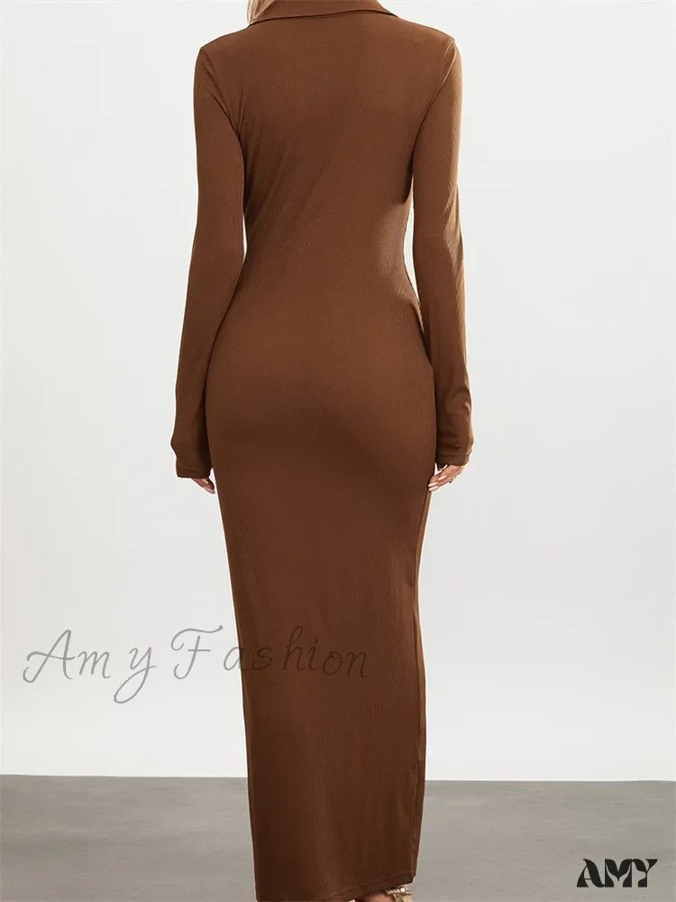 Amy Fashion - Women Slim Fit   Sleeve Button Down Turn Down Collar Evening for Spring Fall Female Vestidos