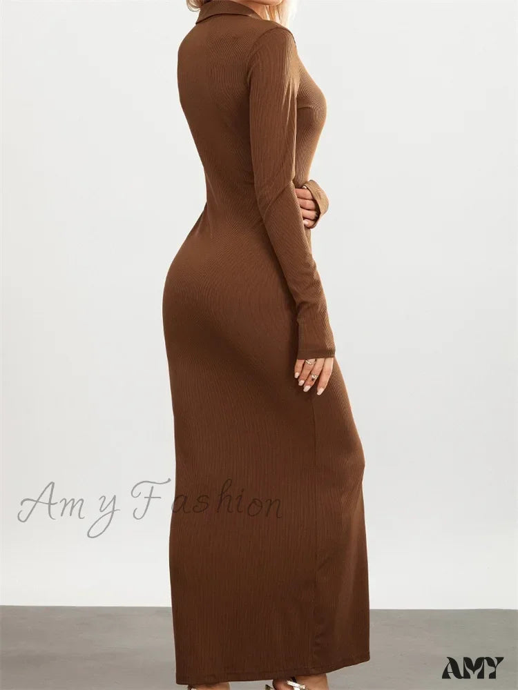 Amy Fashion - Women Slim Fit   Sleeve Button Down Turn Down Collar Evening for Spring Fall Female Vestidos