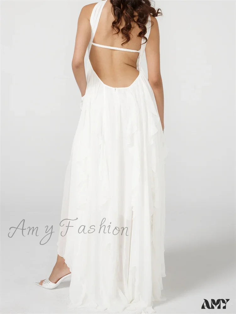 Amy Fashion - Women Y2K  Tube Sexy Strapless Off Shoulder Ruffle Tassel Evening Party Halter Backless Vestidos