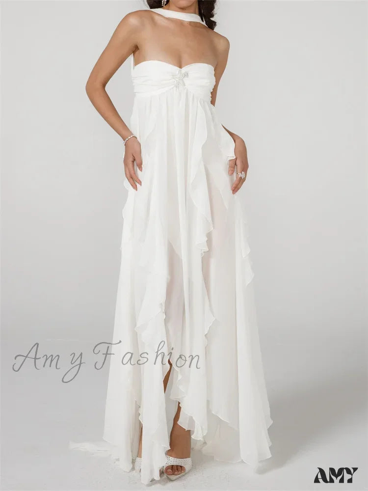 Amy Fashion - Women Y2K  Tube Sexy Strapless Off Shoulder Ruffle Tassel Evening Party Halter Backless Vestidos