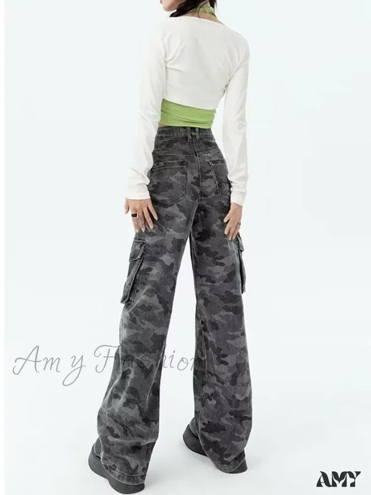 Amy Fashion - Fashion Women's Slacks Aesthetic Clothing Vintage Harajuku New Women Clothes for Teenagers Flare Jean