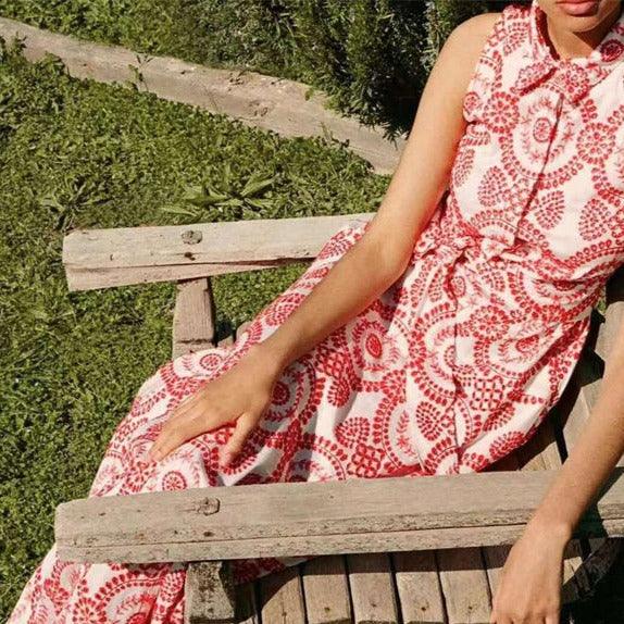 Printed Collared Sleeveless Button Front Maxi Dress