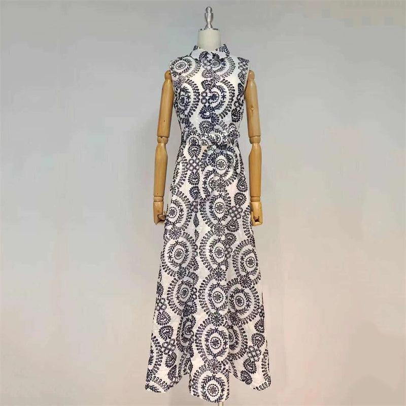 Printed Collared Sleeveless Button Front Maxi Dress