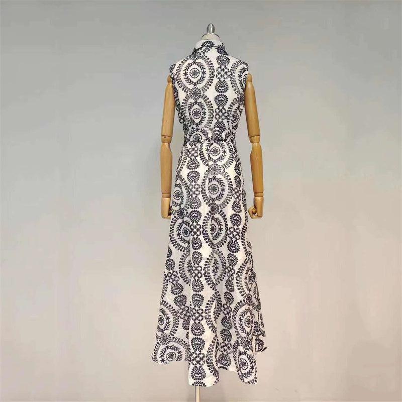 Printed Collared Sleeveless Button Front Maxi Dress