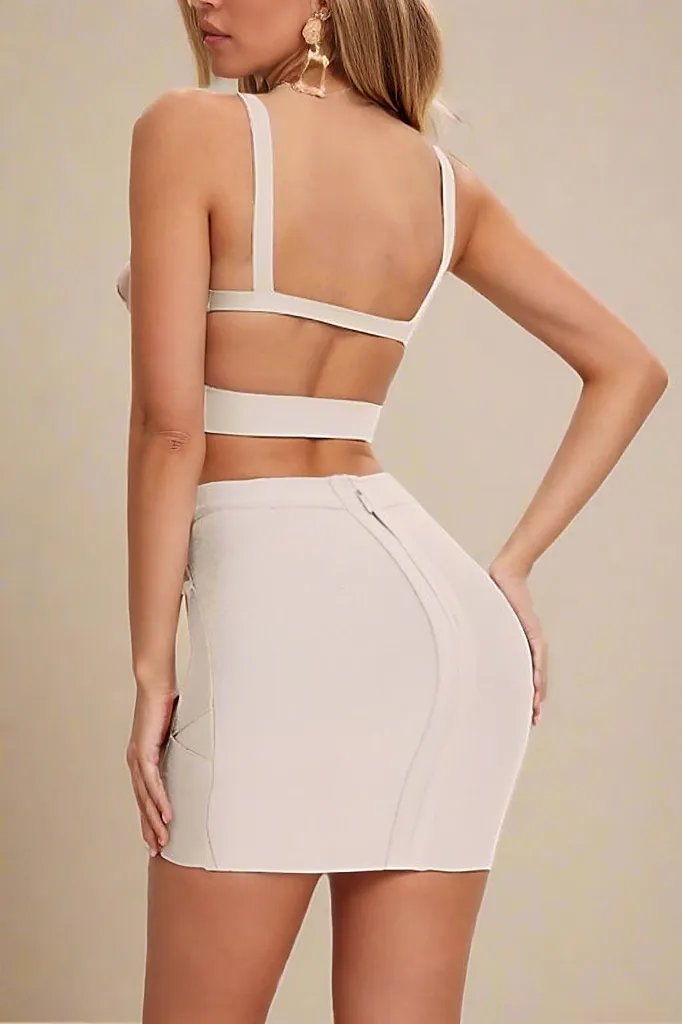 Ang Bandage Top and Mini Skirt Set - Cream - Fashionpara