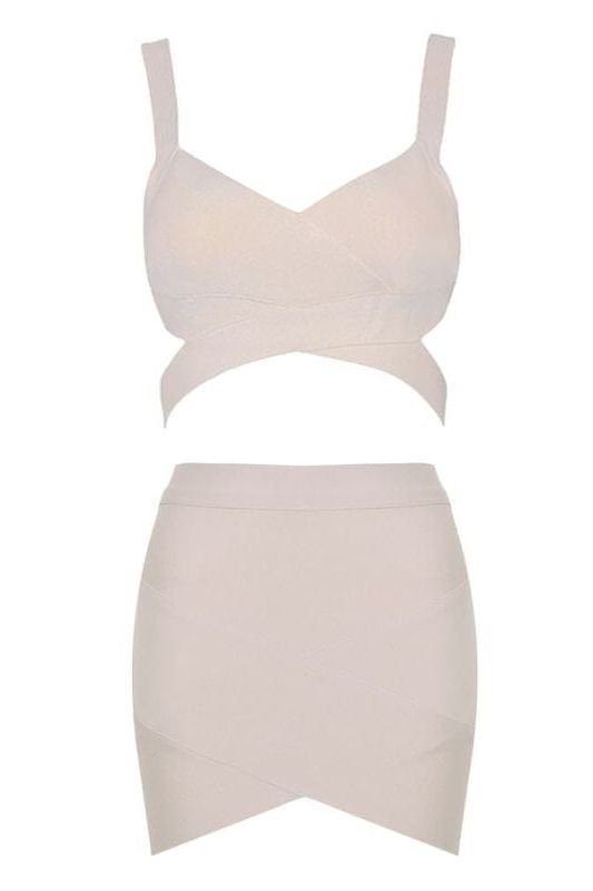 Ang Bandage Top and Mini Skirt Set - Cream - Fashionpara