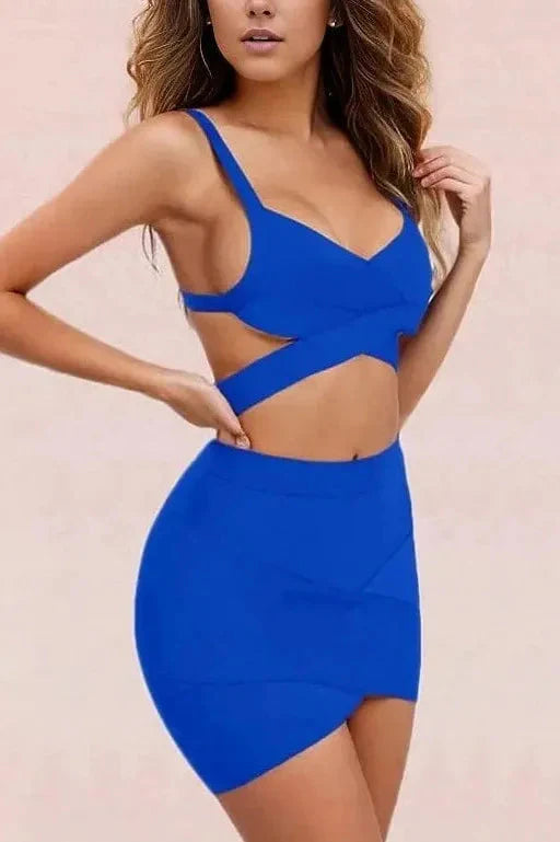 Ang Bandage Top and Mini Skirt Set - Royal Blue