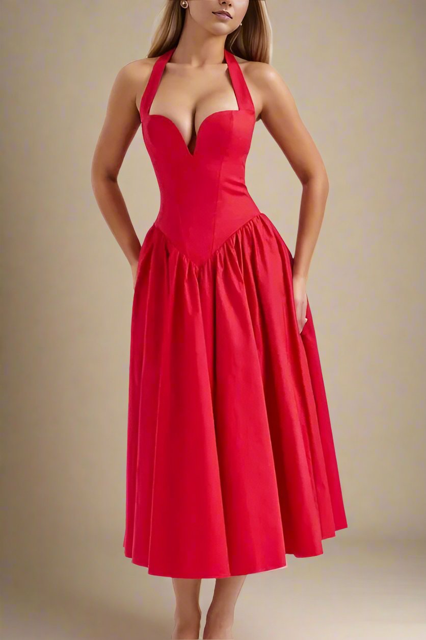 Anita Bodycon Midi Dress - Lipstick Red - Fashionpara