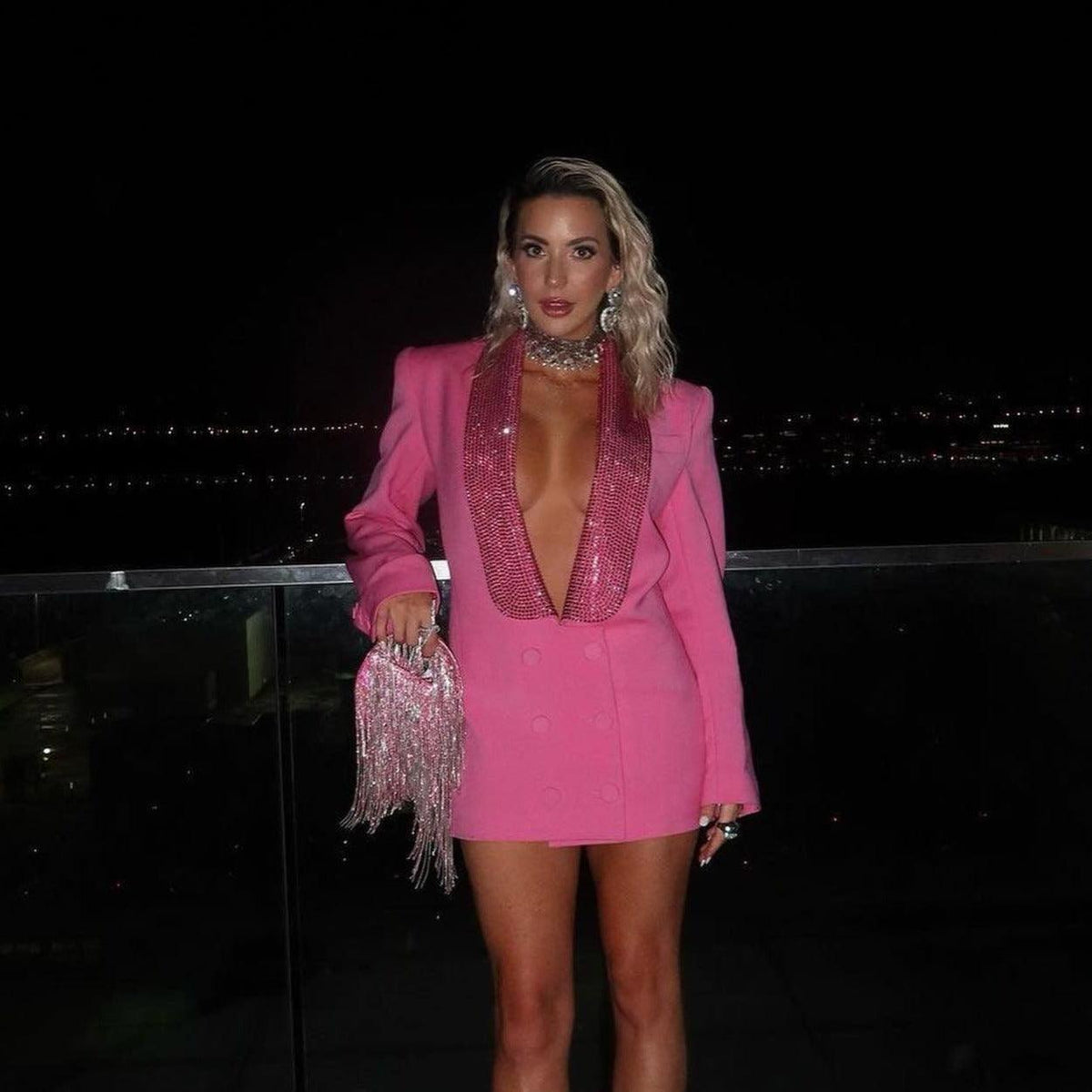 Sequin Shawl Lapel Double Breasted Long Sleeve Blazer Mini Dress - View 2