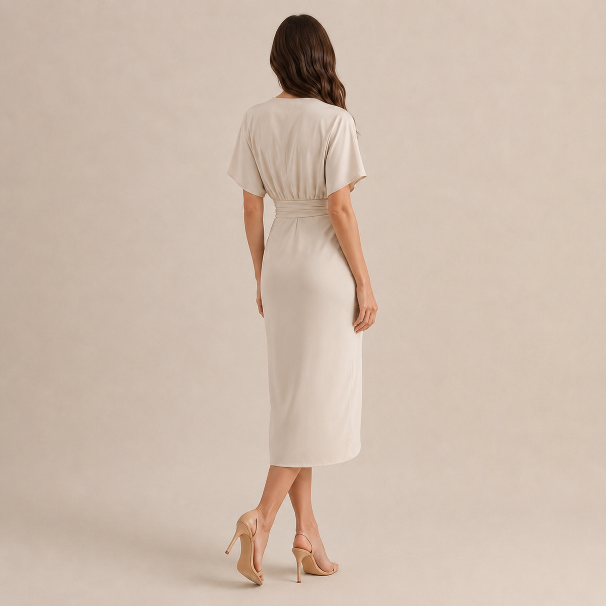 V-Neck Kimono Sleeve Twist Front Wrap Midi Dress 3