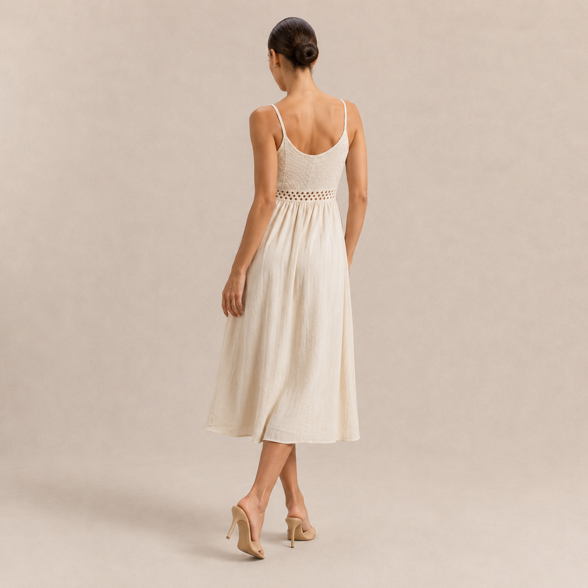 V-Neck Shirred Bodice Cut Out A-Line Midi Dress 15