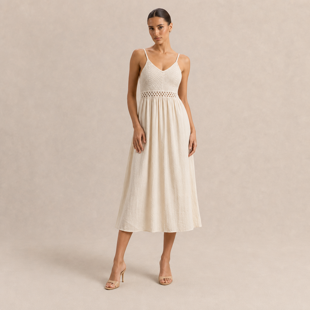 V-Neck Shirred Bodice Cut Out A-Line Midi Dress 13