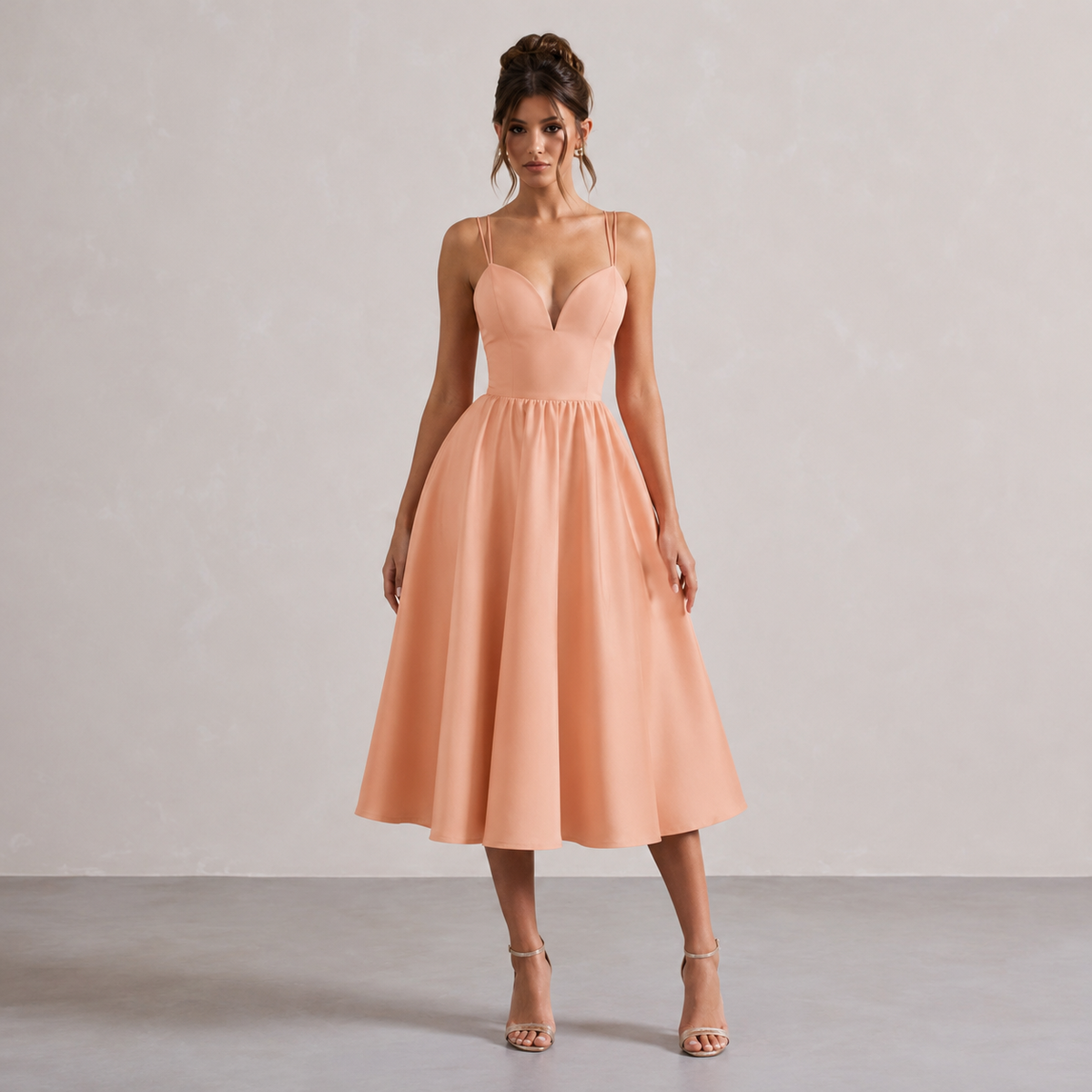 Sweetheart Double Strap Fit and Flare Midi Dress 13