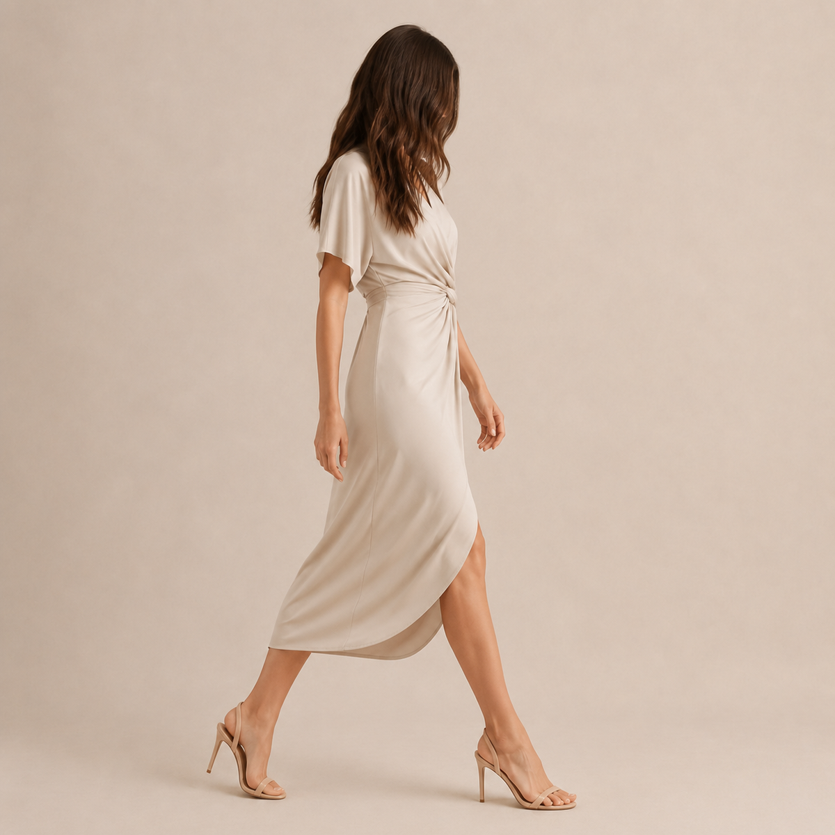 V-Neck Kimono Sleeve Twist Front Wrap Midi Dress 4