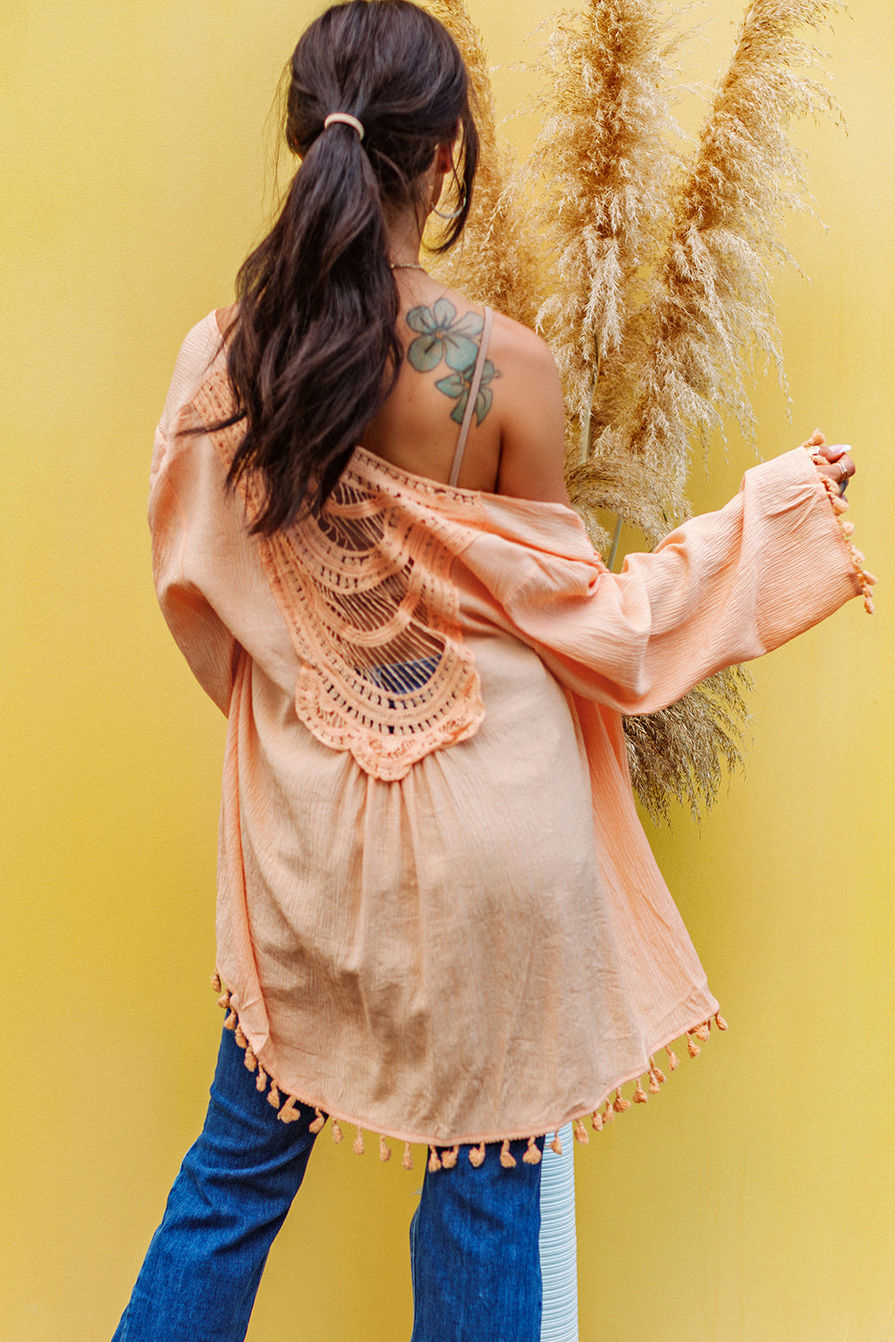 Apricot Crochet Tassel Beach Cover Up  Fashionpara