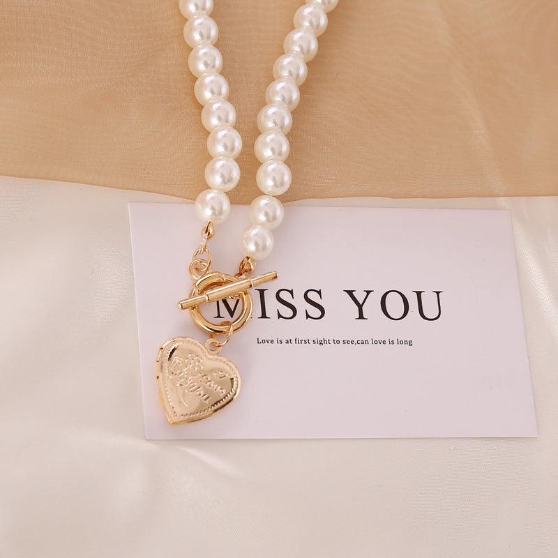 KittenAlarm - Arabella Heart Pendant Pearl Necklace
