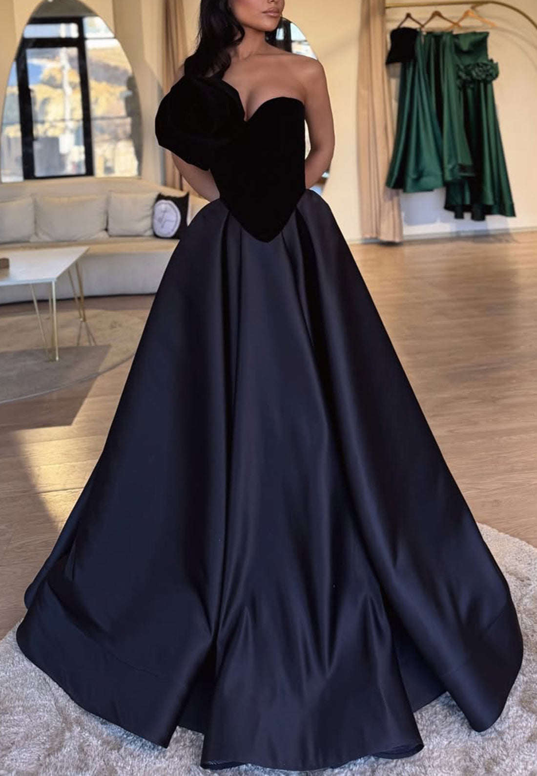 A line V Neck Black Long Prom Party Dress