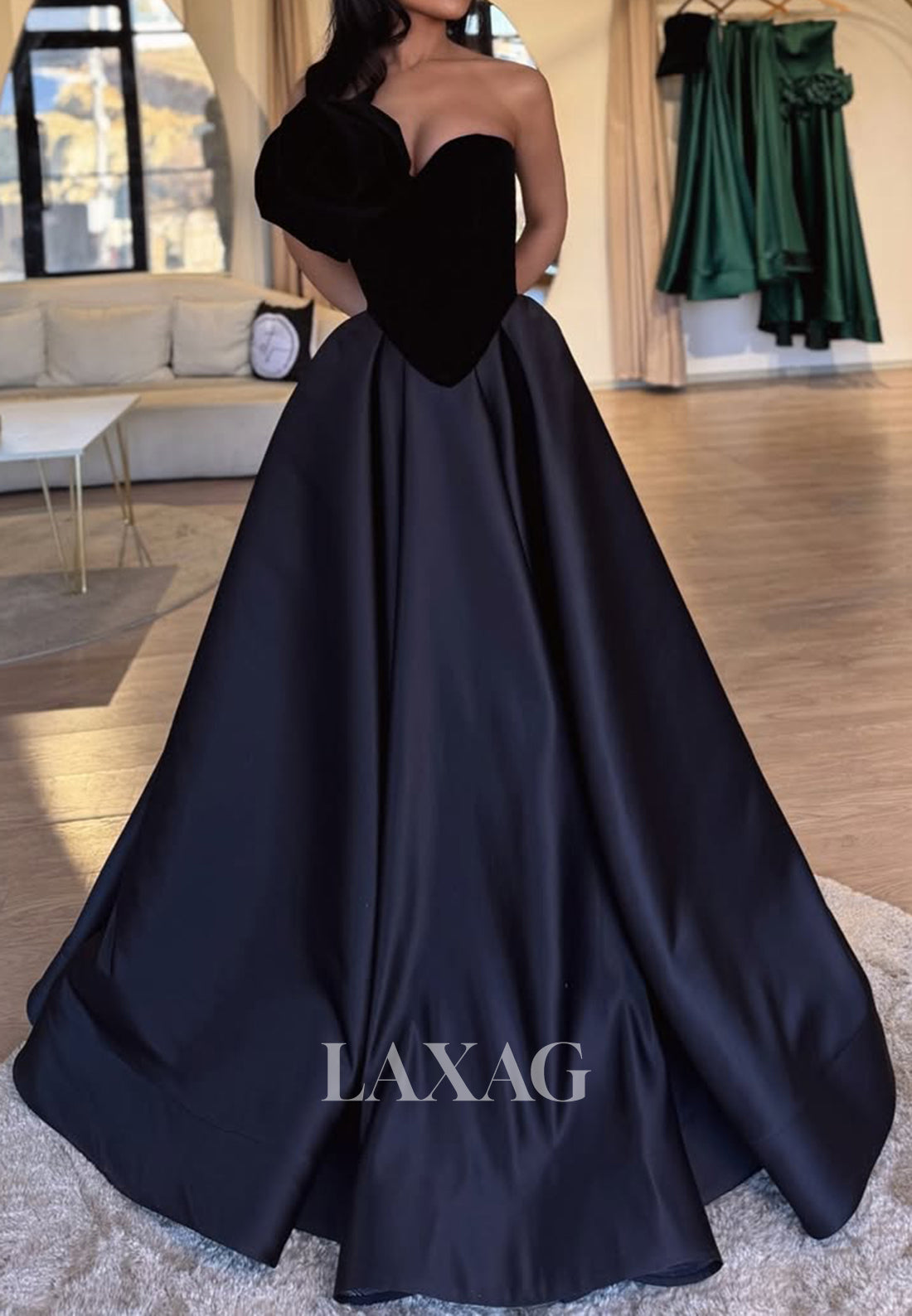 Floral Embossed Sweetheart Sleeveless A-Line Prom Dress Off-Shoulder Pleated Evening Gowns