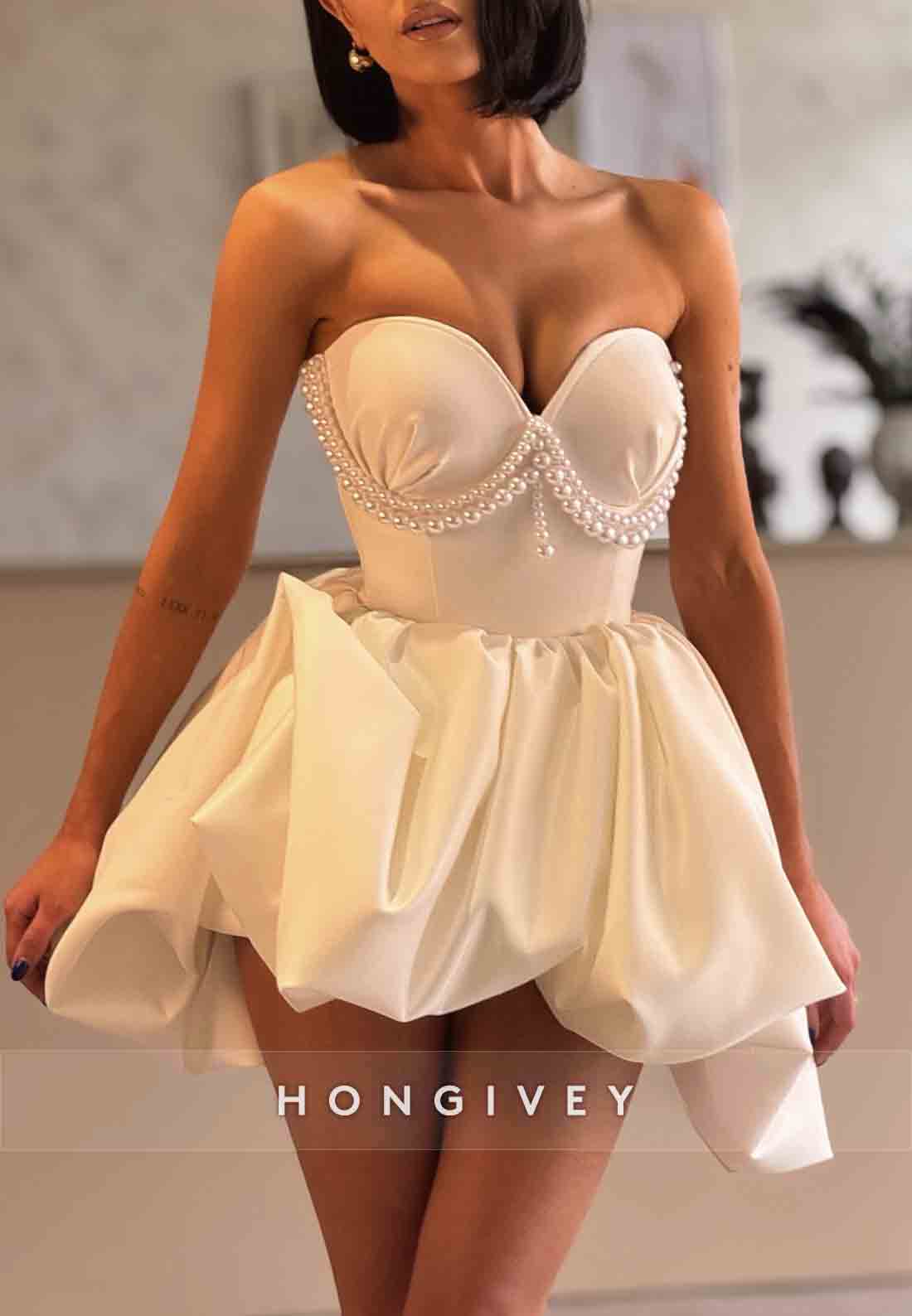 Ball Gown Pleated Sweetheart Mini Wedding Dresses