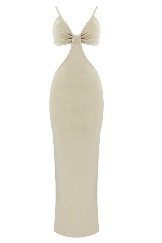 Aria Bodycon Day Maxi Dress - Cream - Fashionpara